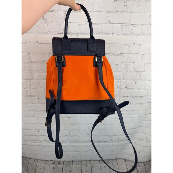 TORY BURCH Dena dark blue orange nylon drawstring flap backpack main image 11